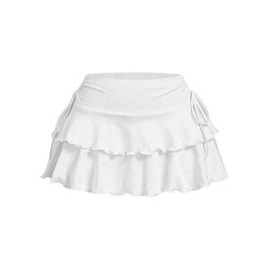 7911 Y2k Ruffle Mini Skirt Bow Side Flowy A Line Cute Short Skirts Casual